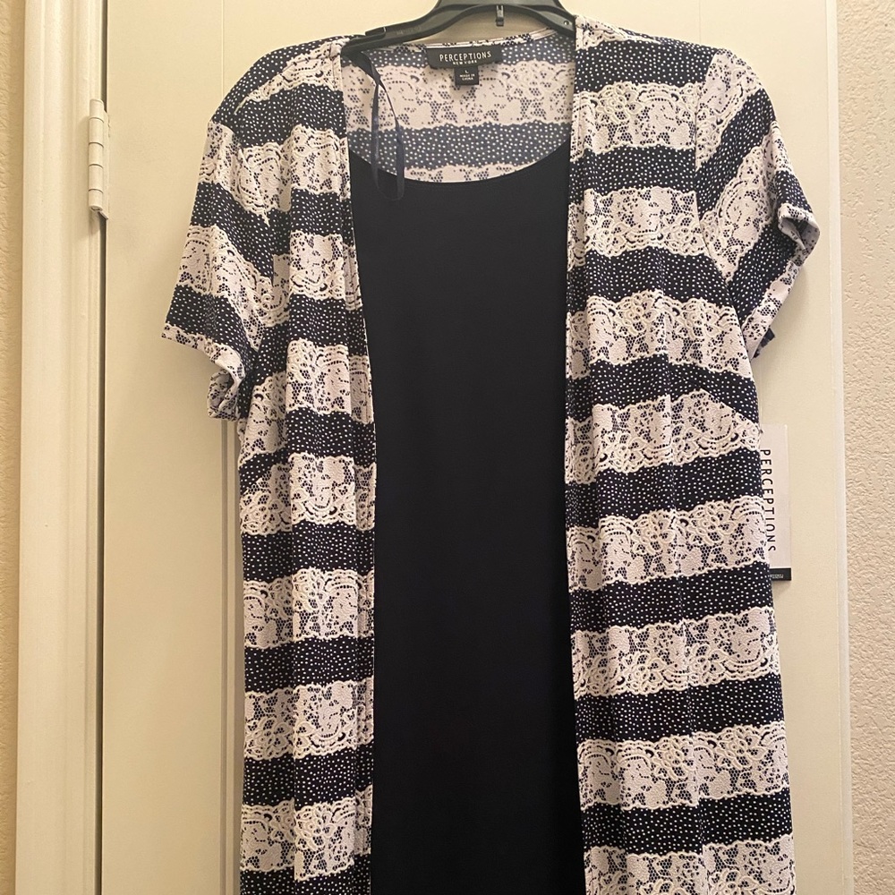 Navy blue dress with attached jacket